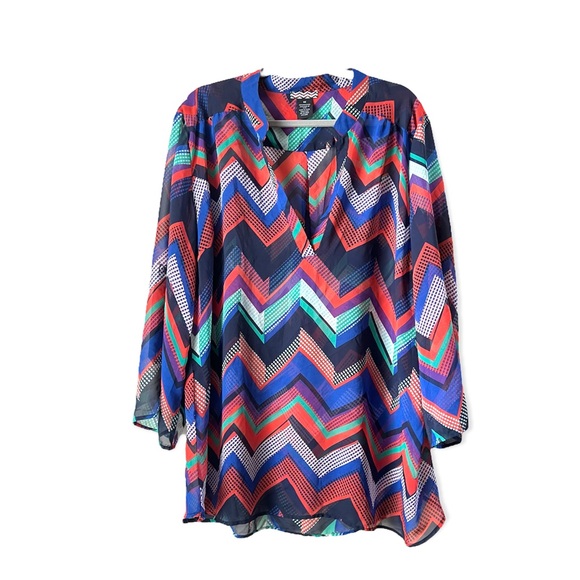 Belle Tweed Chiffon Sheer Roll Tab Sleeve Blouse Size 3 X - Picture 1 of 7